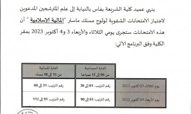 ماستر المالية الإسلامية المقبولين لاجتياز الامتحانات الشوية