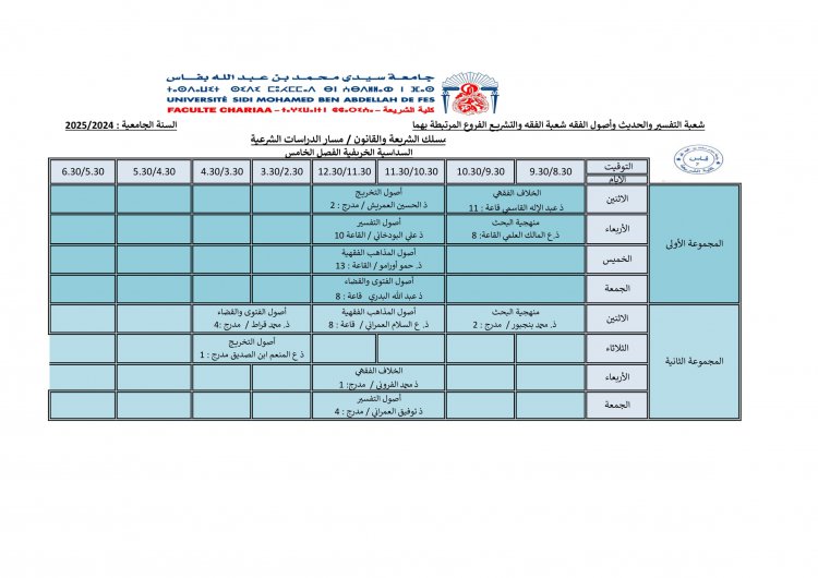 استعمال الزمن سلك الإجازة برسم الموسم الجامعي 2024-2025