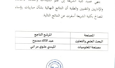إعلان عن نتائج مباريات رؤساء المصالح