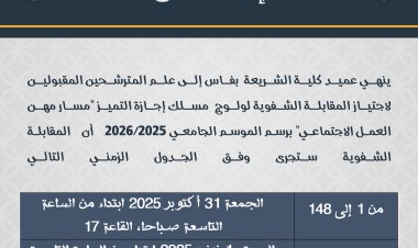 المترشحين المقبولين لاجتياز المقابلة الشفوية لولوج  مسلك إجازة التميز "مسار مهن العمل الاجتماعي" برسم الموسم الجامعي 2026/2025
