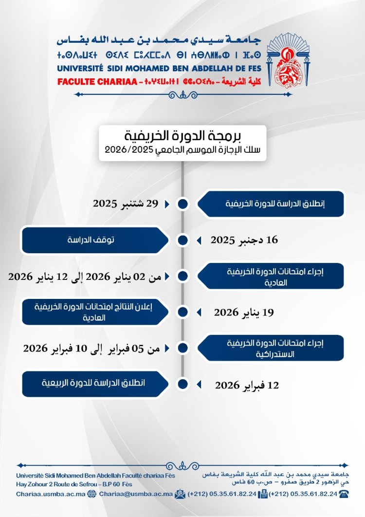 برمجة الدورة الخريفية سلك الإجازة الموسم الجامعي 2026/2025